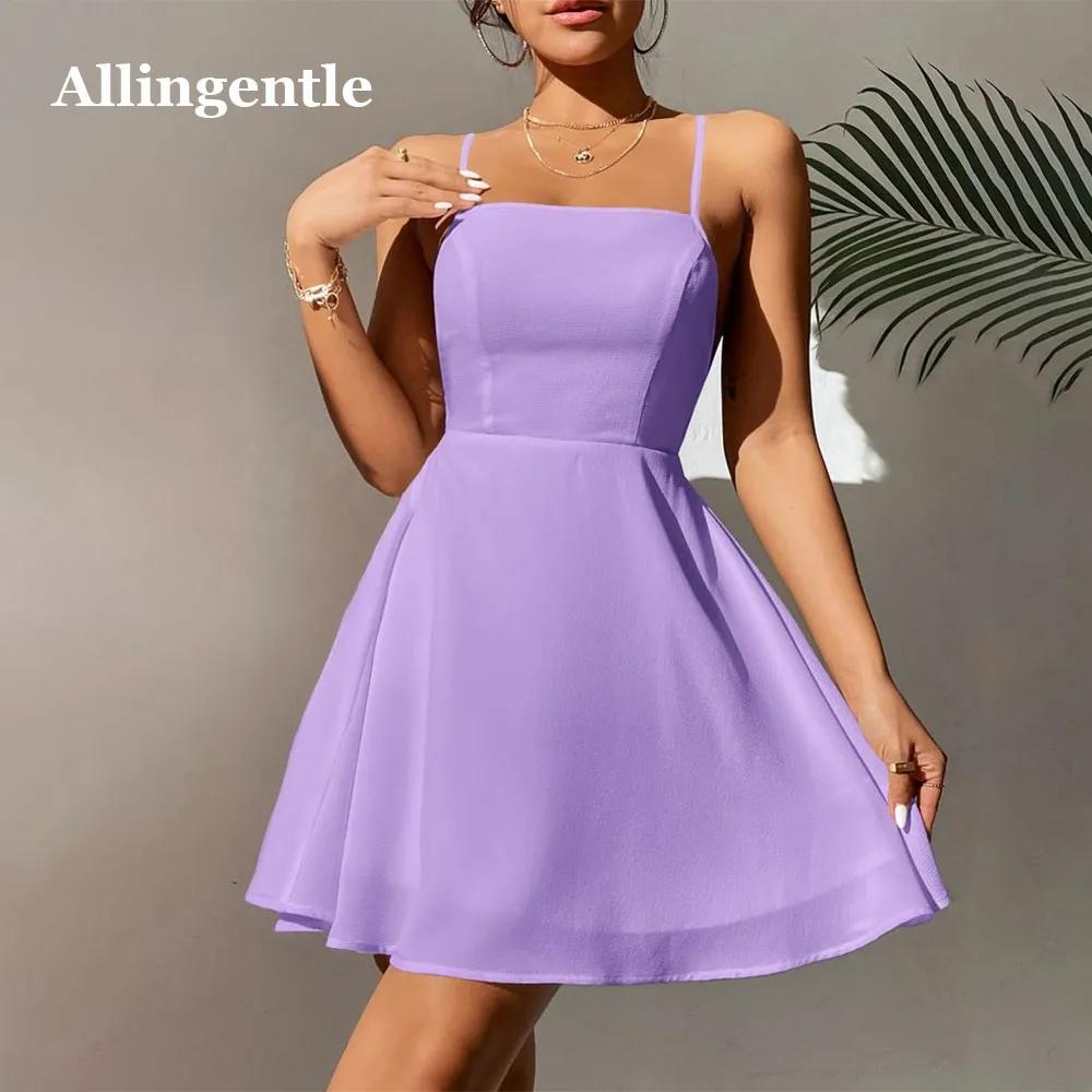 Allingentle 라벤더 스파게티 스트랩 A라인 홈커밍 드레스, 2023 섹시한 민소매 우아한 쉬폰 정장 파티 가운, 맞춤형 사이즈